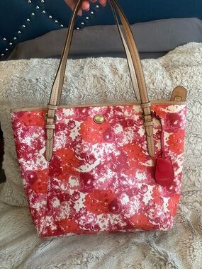 Coach Floral Tote - Red/Pink